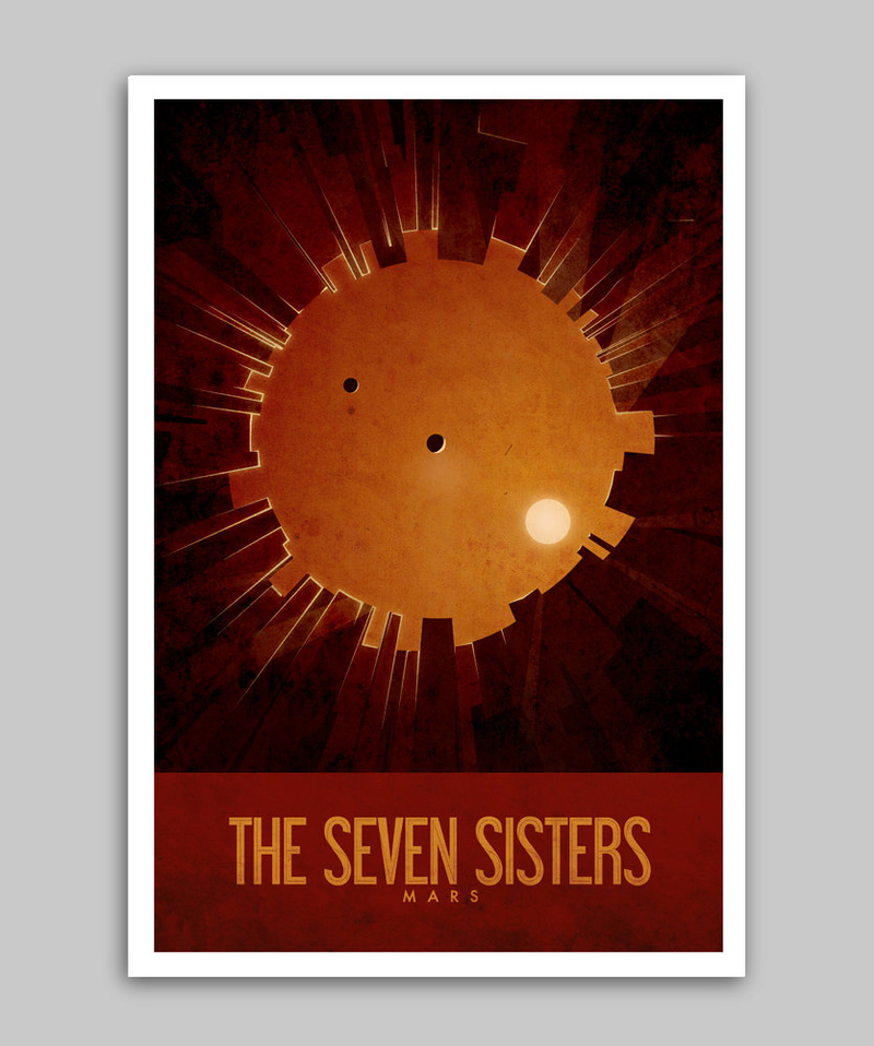 Illustration for article titled Tour the landmarks of Mars in these vintage travel posters